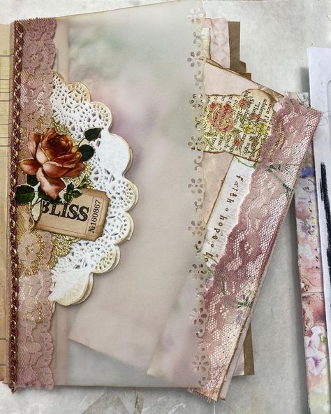 Using Vellum In Junk Journals, Junk Journal Vellum Ideas, Junk Journal Pockets And Tucks, Junque Journal, Vellum Crafts, Lace Journal, Vellum Overlay, Shabby Chic Journal, Journal Pockets