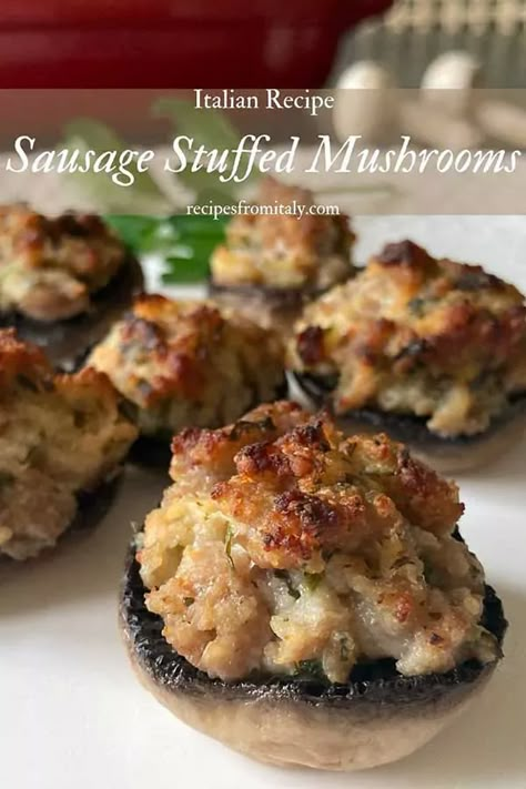 Stuffed Mushrooms With Sausage, Italian Stuffed Mushrooms, Sausage Stuffed Mushrooms, Stuffed Mushroom, Hot Italian Sausage, Italian Appetizers, Dinner Healthy, God Mat, Mushroom Recipes