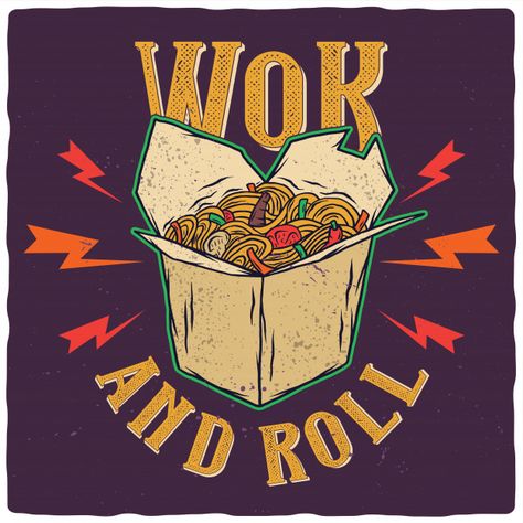 Wok Illustration, Box Illustration, Noodle Box Illustration, Asian Food Illustration, Asian Fast Food, American Chinese Food, Girly Logo, Noodle Art, Fast Food Logos