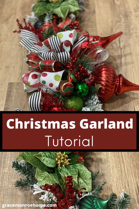 Learn to Make a Beautiful Christmas Garland for Your Mantle or Door! Christmas Mesh Garland Front Doors, Diy Lighted Garland Christmas, Making A Christmas Swag, How To Make A Christmas Swag Tutorials, Christmas Door Swags Diy Deco Mesh, Diy Door Garland Christmas, How To Make A Christmas Swag, How To Decorate Garland For Christmas, Christmas Decor Wreaths & Garlands