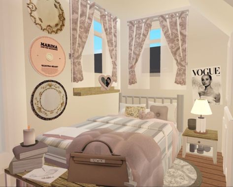 Bloxburg Girly Bedroom, Aesthetic Room Bloxburg, Pink Bloxburg Bedroom Ideas, Bloxburg Room Hacks, Aesthetic Bloxburg Room Ideas, Bloxburg Room Inspo Aesthetic, Aesthetic Bloxburg Rooms, Bedroom Inspirations Bloxburg, Diy House Plans Bloxburg