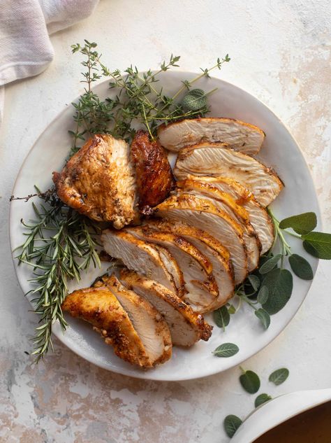 Butter and Herb Turkey Breast Roast with Easy Pan Gravy. Thanksgiving Turkey Breast Recipes Oven, Roast Turkey Breast Thanksgiving, Oven Roasted Turkey Breast Recipes Easy, Oven Roasted Boneless Turkey Breast, Smoked Turkey Breast Recipe, Precooked Turkey, Deboned Turkey, Herb Roasted Turkey Breast, Whole Turkey Recipes