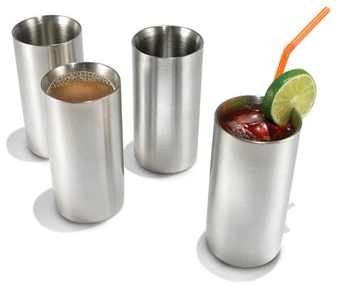 The Cold Maintaining Stainless Steel Drinkware | Cool Material Avengers Characters, Hammacher Schlemmer, Metal Cups, Objet Design, Stainless Steel Cups, Steel Wall, Utensil Set, Drinking Glasses, Kitchen Sets