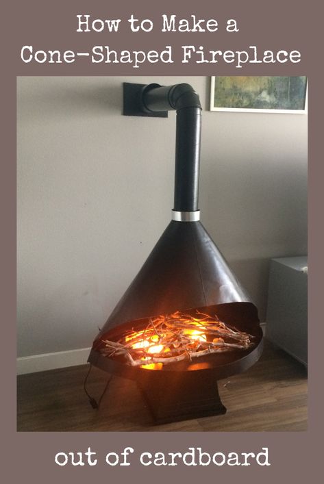 If you love the ambiance of a sparkling fireplace but can't afford to build one in your home or you live in an apartment, you will love this DIY project, which will help you build a cone-shaped, Malm-style faux fireplace, with only cardboard, glue and paint. Mid Century Faux Fireplace, Diy Mcm Fireplace, Cone Fireplace Living Room, 50s Fireplace, Make A Fake Fireplace, Fake Fireplace Diy, Midcentury Fireplace, Midcentury Modern Fireplace, Cone Fireplace