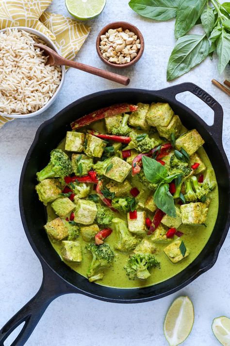 Our spin on Coconut Green Curry with Tofu is brimming with leafy greens and gets its mild heat from fresh jalapeño. Serve with rice for a satisfying dinner! Coconut Green Curry, Curry With Tofu, Vegan Thai Green Curry, Thai Vegan, Green Curry Sauce, Green Curry Recipes, Vegan Casserole, Thai Green Curry, Tofu Recipe