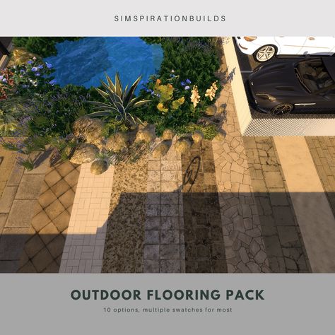 Sims 4 Patio Furniture, Ts4 Plants Cc, Sims 4 Outdoor Plants, Sims4 Exterior, Sims 4 Game Packs, Aesthetic Games, Outside Flooring, Rock Floor, Sandstone Paving