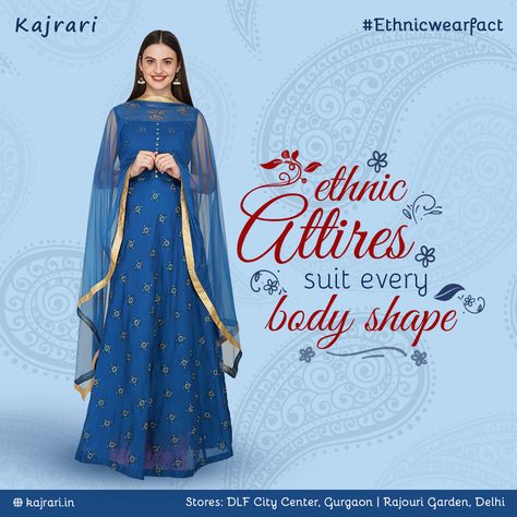 Ever felt your body shape is not perfect for a dress? 🤔 Well, that's not the case with ethnic wear. Ethnics wear is perfect for all body shapes and it makes everyone look beautiful. 😍 #Ethnic #Ethincwear #Kajrari #Kurti #Kurtis #Kurta #KurtiLove #KurtiLovers #LoveforEthnic Ethenic Wear, Fancy Design, Dress Well, Clothing Designs, Look Beautiful, Clothing Brands, Creative Ads, Styled Stock, Photoshop Tutorial