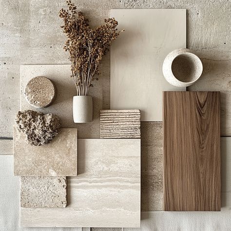 Materials moodboard colors and natural Greige Mood Board, Color Palette Wood Nature, Natural Texture Interior Design, Natural Tone Color Palette, Brown Material Board, Interior Design Material Palette, 2026 Moodboard, Material Palette Architecture, Material Palette Mood Boards