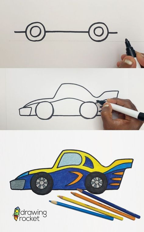 Here is an easy way to draw a fast racing car Sport Car Drawing, Racing Car Drawing, Car Drawing For Kids, Cars Drawing Easy, Race Car Drawing, Simple Car Drawing, Car Drawing Easy, Easy Greeting Cards, Draw With Me