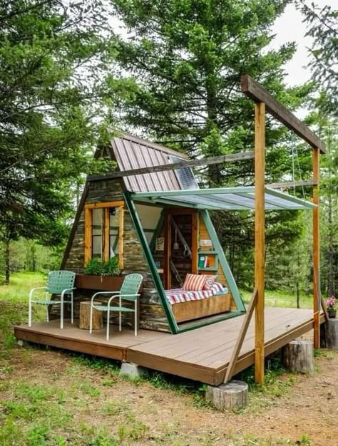 Glamping Cabin, Glamping Ideas, A Frame House Plans, Frame Cabin, A Frame Cabin, Frame House, House Cabin, A Frame House, Small Cabin