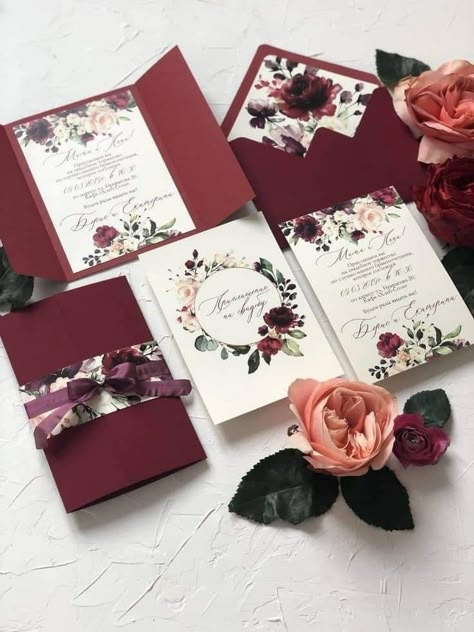 Gold And Burgundy Wedding, Burgundy Invitations, Simple Wedding Cards, Making Wedding Invitations, Unique Wedding Cards, Marriage Cards, Marsala Wedding, Burgundy Wedding Invitations, Creative Wedding Invitations