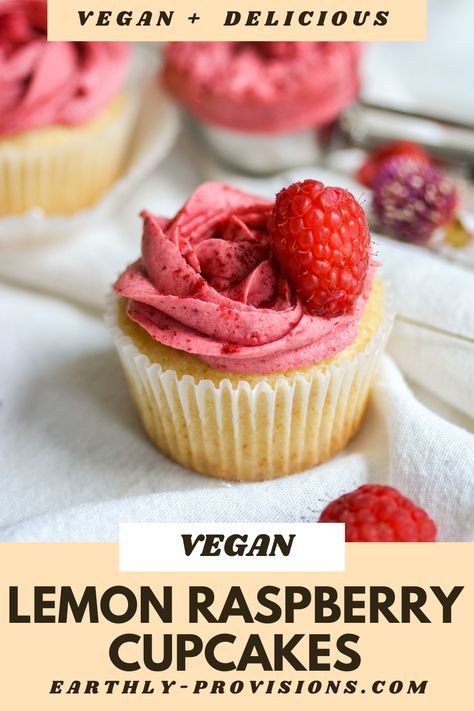 Vegan Raspberry Dessert, Vegetarian Dessert Recipes, Moist Lemon Cupcakes, Vegan Cupcake Recipe, Cupcakes Raspberry, Lemon Raspberry Cupcakes, Vegan Cupcake Recipes, Raspberry Frosting, Raspberry Cupcakes