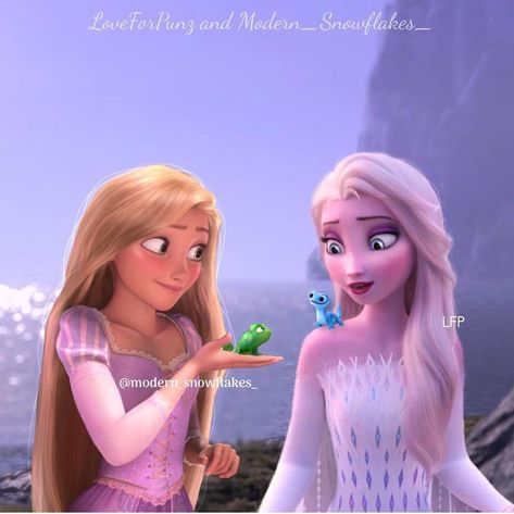 Elsa And Rapunzel, Disney Princess Paintings, Punk Disney Princesses, Frozen And Tangled, Disney Frozen Elsa Art, Disney Princess Elsa, 15 April, Frozen Disney Movie, Disney Crossovers