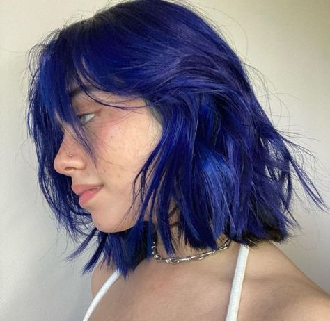 Blue Shoulder Length Hair, Blue Underhair, Fun Hair Color Ideas For Brunettes Short, Coraline Blue Hair, Short Dark Blue Hair, Blue Hair Short, Blue Tips Hair, Blue Hair Aesthetic, Short Blue Hair