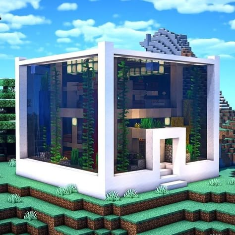 Minecraft Building Ideas Aquarium, Minecraft Wall Aquarium, Mincraft Idea Aquarium, Minecraft Aquarium House, Minecraft Fish Tank Ideas, Aquarium Minecraft Ideas, Minecraft Aquarium Building, Underwater Minecraft Houses, Fish Tank Minecraft