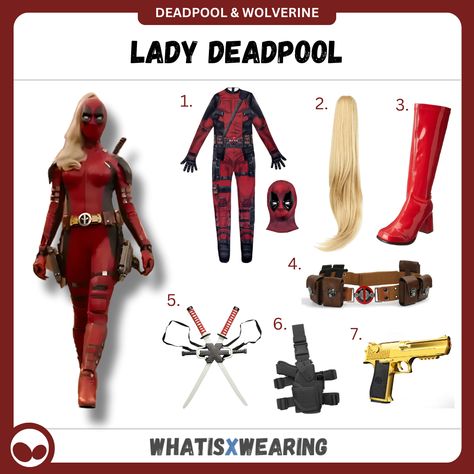 Dress like Lady Deadpool from Deadpool & Wolverine this Halloween with this super trendy costume idea for women! Click for our complete outfit guide... Lady Deadpool Costume, Deadpool Costume Women, Female Deadpool Costume, Female Deadpool, Deadpool Halloween Costume, Deadpool Halloween, Deadpool Outfit, Red Knee High Boots, Wolverine Costume