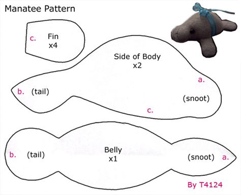 manatee pattern! I love who ever made this! I made a manatee before but I did not have a good pattern! Felt Animal Patterns, Sewing Templates, Felt Crafts Patterns, Soft Toy Patterns, Cute Sewing Projects, Diy Bebe, Animal Sewing Patterns, Plushie Patterns, Sewing Stuffed Animals