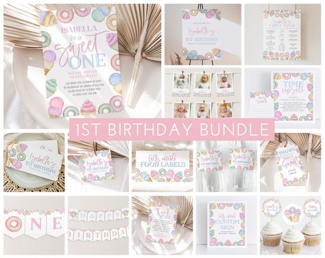 Sweet One Birthday Bundle Pastel Sweets 1st Birthday - Etsy New Zealand First Year Down Football Birthday Girl, First Year Down Football Birthday, Pastel Sweets, Sweet One Birthday, Cupcake Birthday Party, Football Birthday Party, Milestone Poster, 1st Birthday Invitation, Football Birthday