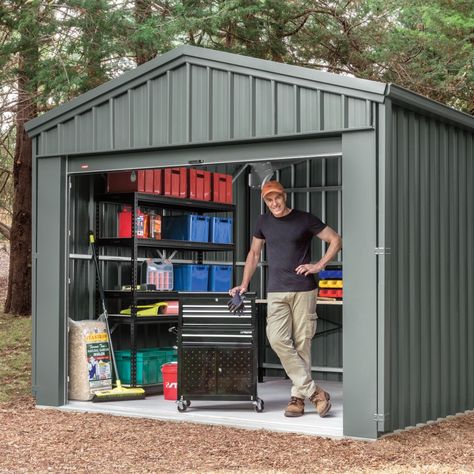 Studio Seni, Shipping Container Workshop, Outdoor Laundry Rooms, Goals Board, Backyard Storage Sheds, Bamboo House Design, Garage Exterior, Simple Shed, Steel Sheds