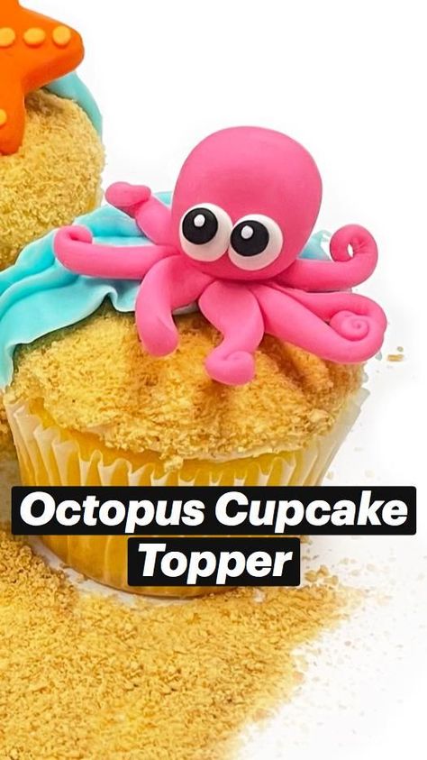 Octopus Cupcake Topper | Fondant animals, Fondant, Fondant cake toppers Under Sea Cake, Fondant Fish, Pig Cupcakes, Sea Cupcakes, Fondant Creations, Sea Cake, How To Make Fish, White Fondant, Decorating Icing