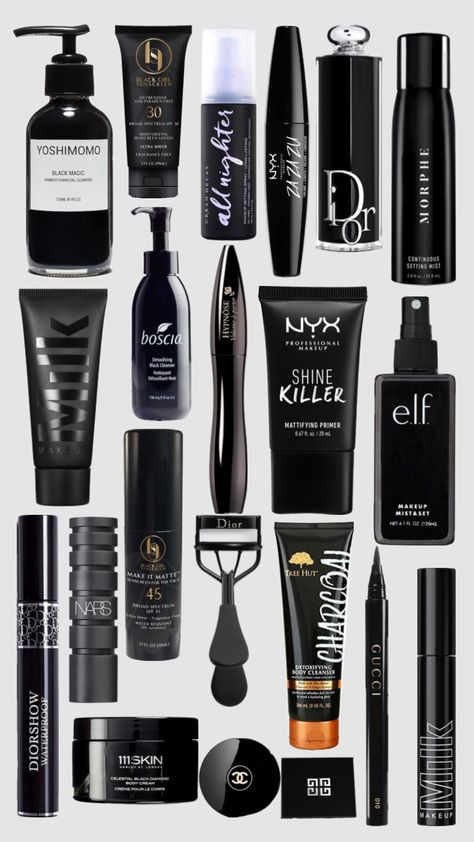 #black#skincare#makeup#haircare Black Skin Care Aesthetic, Goth Makeup Products, Reputation Makeup, Black Skincare, Makeup Morphe, Mattifying Primer, Skin Care Routine Order, Black Skin Care, Skincare Regimen