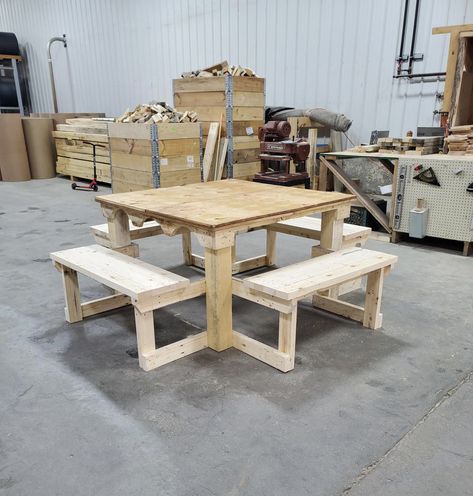 Modern Picnic Table, Square Picnic Table, Diy Grill Station, Wooden Beach Chairs, Potting Bench Plans, Diy Picnic, Workbench Plan, Diy Picnic Table, Picnic Table Plans