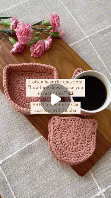 Iga | Modern crochet patterns and tips | Handmade home decor on Instagram: "You ask about this often, so I’m continuing this series. Today it’s the time for my newest crochet pattern: cat coasters with holder. 😺   Crochet pattern for this set is available on my Etsy. Check the link in my bio 😊   All my crochet patterns are written in a beginner friendly way, showing detailed photos and using basic stitches. 😊   ________ Follow -> @igacrochet for more crochet inspirations, beginner friendly crochet patterns and tips💫   #crochet #crocheting  #crochethomedecor  #crochetsmallbusiness  #crochetcoaster #bohohome #handmadehomedecor #neutraldecor #etsyselleruk #shopsmalluk #crochetpattern" Cat Crochet Coaster, Crochet Cat Coasters Free Pattern, Cat Coasters Crochet Free Pattern, Crochet Coaster Holder, Cat Coaster Crochet, Crochet Cat Coaster, Crochet Pattern Cat, Beginner Friendly Crochet, Coasters With Holder