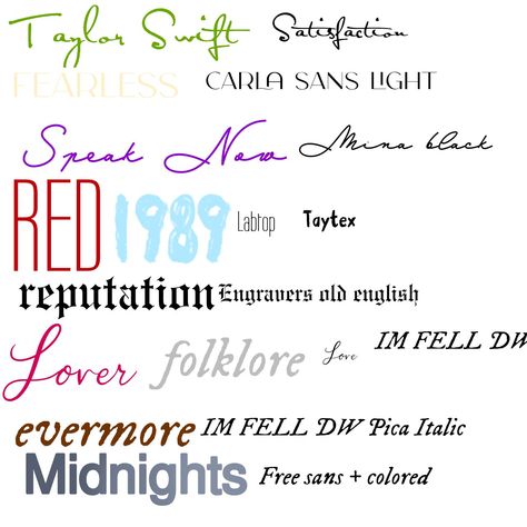 Taylor Album Fonts, Taylor Swift Album Name Fonts, Taylor Swift Album Names Font, Taylor Swift Album Fonts Canva, Taylor Swift Eras Fonts, Taylor Swift Lyrics Calligraphy, Taylor Swift Fonts Cricut, Taylor Swift First Album Era, Taylor Swift Fonts Canva