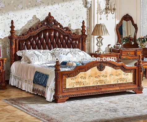 bed Luxury Wooden Bed, Bed Design Modern Luxury, Reka Bentuk Bilik Tidur, Beautiful Bed Designs, Luxury Bedroom Sets, Wooden Double Bed, Simple Bed Designs, Double Bed Designs, Wooden Bedroom Furniture