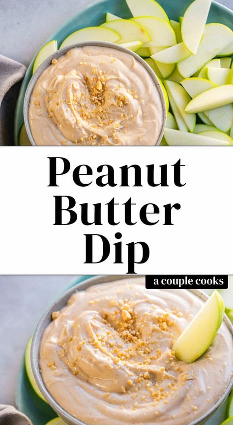 Wow, do people love this one! This healthy peanut butter dip is just 4 ingredients and tastes like frosting! Perfect for dipping apples, pretzels or fruit. #apple #peanutbutter #dip #healthy #snack #lunch #mealprep Green Apple Snacks, Green Apple Recipes Healthy, Quick Snacks For Kids, Yogurt Fruit Dip, Dip Healthy, Pumpkin Yogurt, Peanut Butter Dip, Winter Salad Recipes, Salad Dressing Recipes Healthy