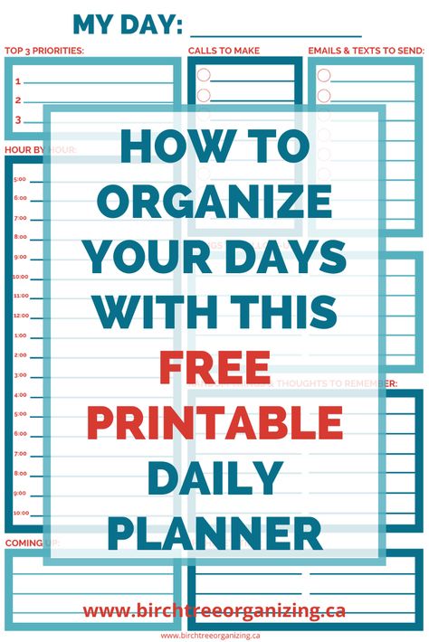 The key to less hectic and stressful days is planning!  Set yourself up for success by organizing your daily life with my 1-page free printable daily planner.  Read on to get yours and start having more organized, focused, efficient and productive days.  #freeprintable #printable #organizationprintable #dailyplanner #getorganized #schedule #planner Diy Daily Planner Layout, Print Planner Free Printables, Free Printable Daily Planner Template, Work Notebook Organization, Printable Daily Planner Pages, Free Printable Daily Planner, Daily Planner Diy, Productivity Printables, Organising Ideas