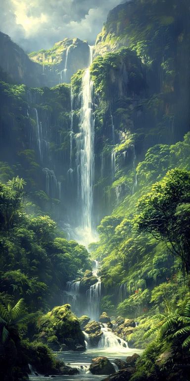 Jungle Entrance, Nature Illustration Art, Beautiful Paintings Of Nature, Calming Nature, Waterfall Wallpaper, Epic Pictures, Peaceful Vibes, Abstract Art Images, Fall Landscape Photography