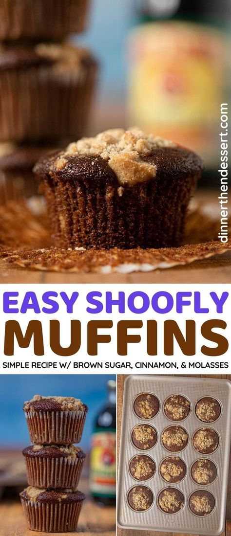 Shoofly Muffins are an easy 35-minute recipe perfect for a relaxed weekend morning or on-the-go portable breakfast. #breakfast #dessert #muffins #shooflymuffins #molasses #cinnamon #cupcakes #dinnerthendessert Top Recipes On Pinterest, Dessert Muffins, Portable Breakfast, Molasses Recipes, Cinnamon Cupcakes, Molasses Muffins, Banana Muffins Easy, Simple Desserts, Toffee Chips