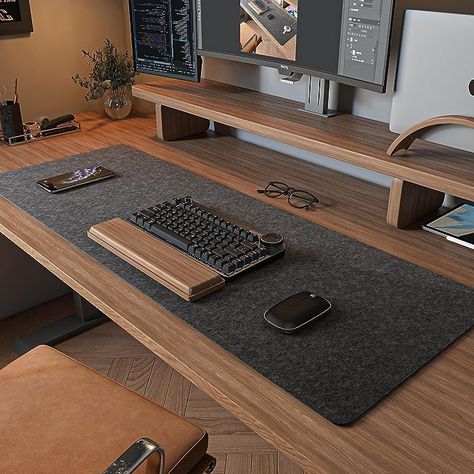 Amazon.com : Felt Desk Pad | Computer Mat for Desk(36x12Inches) | Large Felt Desk Mat for Keyboard and Mouse | Dark Grey : Office Products Office Dark, Computer Mat, Modern Home Offices, Dream Desk, Desk Protector, Desk Inspiration, Keyboard Mat, Pc Desk, Felt Mouse