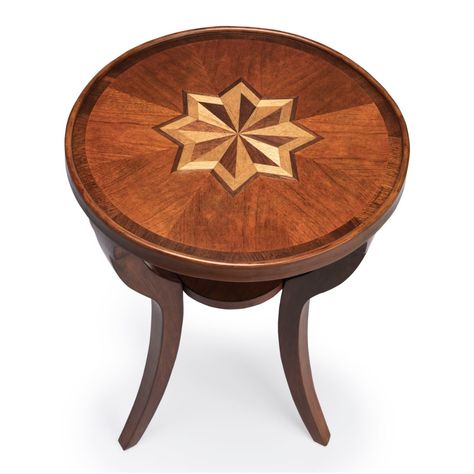 15.75" D Round Wood Side Table, Octagon Table, Inlay Design, Round Accent Table, Maple Walnut, Wooden Side Table, Side Table Wood, Round Side Table, Wood Rounds