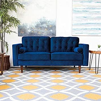 Blue Loveseat Living Room, Navy Blue Loveseat, Navy Sofa Living Room, Blue Velvet Loveseat, Blue Loveseat, Mid Century Loveseat, Mid Century Modern Pillows, Blue Couch, Affordable Sofa