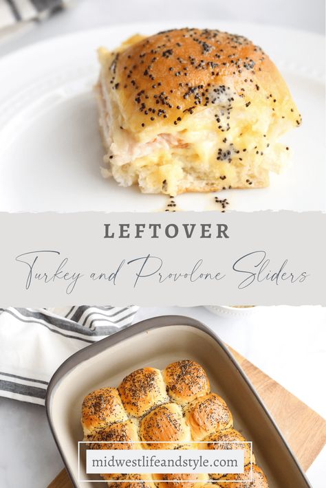 Leftover Turkey And Provolone Sliders - Midwest Life and Style Blog Sweet Hawaiian Rolls, Thanksgiving Turkey Leftovers, Hawaiian Sweet Rolls, Turkey Pot Pie, Leftover Turkey Recipes, Turkey Soup, Honey Mustard Sauce, Sliced Turkey, Simple Sandwiches