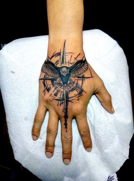 Eagle On Arm Tattoo, Compass Tattoo On Hand, Eagle Tattoo Design On Hand, Compass Tattoo Men Hand, Compass Hand Tattoo Men, Hand Tattoo Designs Men Unique, Eagle Hand Tattoo Men, Eagle Compass Tattoo, Top Of Hand Tattoos Men