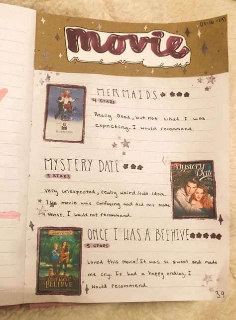 Movie Bullet Journal Comfort Movies Journal, Movie Rating Journal, Movie Review Essay, Movie Bullet Journal, Movie Journal Ideas, Movie Review Journal, The Notebook Movie, Notebook Movie, Essays Examples