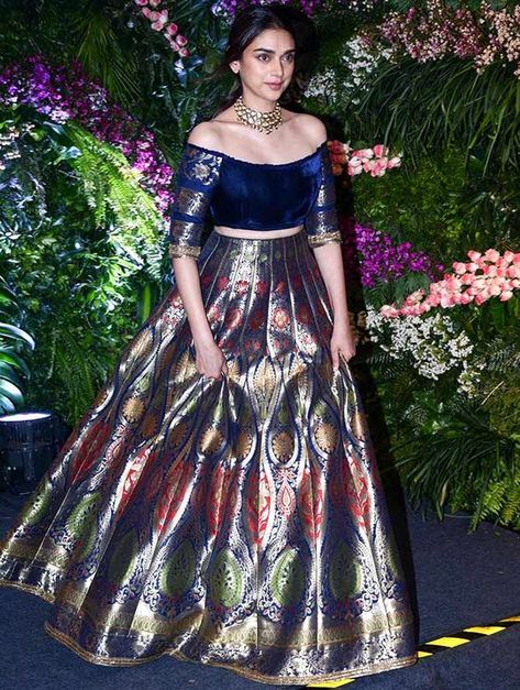 Trending Brocade Outfit Ideas To Stir The Wedding Scenes This Season Function Dresses, Lehenga Saree Design, Indian Outfits Lehenga, Saree Lehenga, Long Dress Design, Indian Dresses Traditional, Indian Gowns Dresses, Indian Bridal Outfits, Stylish Party Dresses