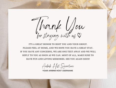 Airbnb Host Thank You Card, Airbnb Welcome Message, Air Bnb Welcome Letter, Airbnb Thank You Note, Airbnb Reviews For Guests, Airbnb Guest Reviews, Welcome Note For Guests Airbnb, Airbnb Message Template, Airbnb Welcome Letter