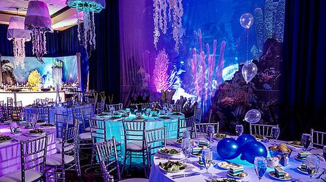 Under The Sea Quinceanera Theme, Underwater Party Decorations, Sea Wedding Theme, Underwater Theme Party, Water Birthday Parties, Debut Theme, Underwater Birthday, Water Birthday, Underwater Party