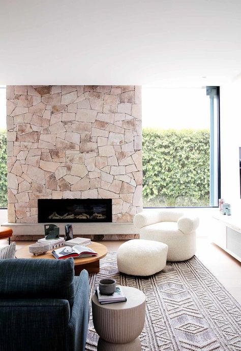 Stone Feature Wall, Joinery Design, The Local Project, Modern Beach House, Home Fireplace, Fireplace Design, Indoor Outdoor Living, Eclectic Home, Lounge Room