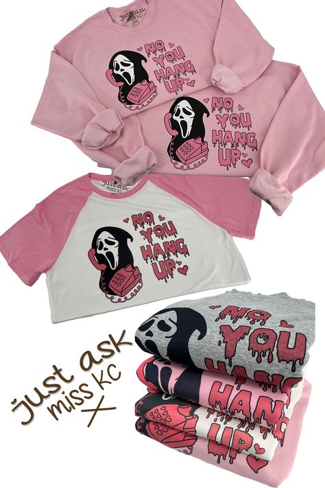 "No You Hang Up" Sweater or Shirt . Scream . Ghostface . Creepy Cute . Halloween . Love .👻 Scream Shirt, Creepy Cute Halloween, Scream Ghostface, Ghostface Scream, Halloween Sweater, Hung Up, Shirt Sweater, Creepy Cute, Cute Halloween