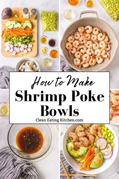 Shrimp Poke Bowls are a delicious and healthy option for those looking for a light yet satisfying meal. These seafood and veggie bowls are a burst of fresh flavors, textures, and colors, making them not only delightful to eat but also nourishing and satisfying. This is an easy shrimp dinner recipe that everyone loves. Try making these healthy bowls tonight. Poke Bowl Sauce, Shrimp Poke Bowl, Gluten Free Dairy Free Dinner, Veggie Bowls, Poke Bowls, Clean Eating Lunch And Dinner Recipes, Shrimp Dinner, Dairy Free Dinner, Gluten Free Lunch