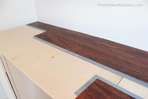 laminate flooring desk top Diy Desk For Two, Desk Top Ideas, Diy Crafts Desk, Desk For Two, Craft Room Desk, Wood Desk Top, Diy Table Top, Craft Desk, Room Desk