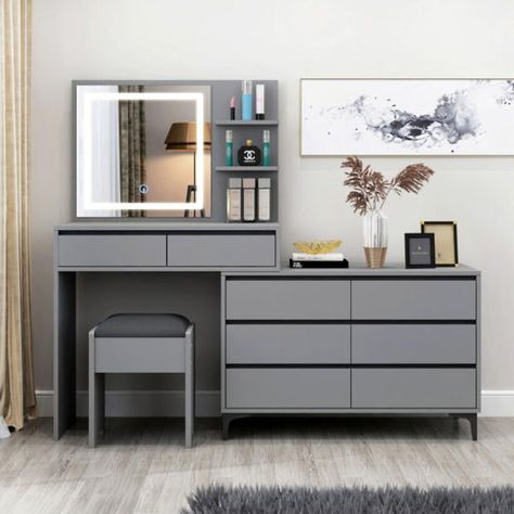 Small Bedroom Dressing Table, Design For Small Bedroom, New Dressing Table, Minimalist Dressing Table, Dressing Cabinet, Grey Dressing Table, Bedroom Modern Minimalist, Modern Dressing Table Designs, Minimalist Dressing