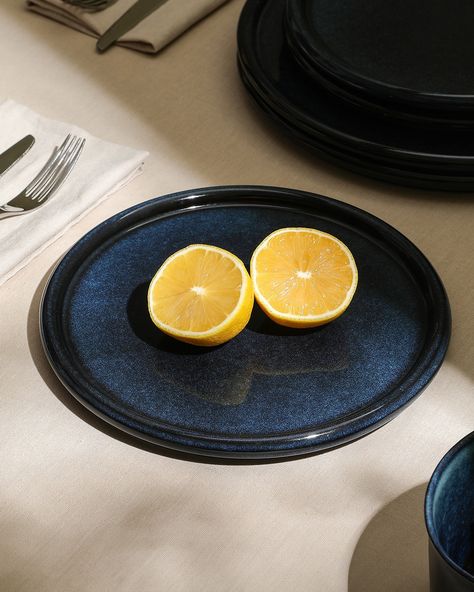 A little slice of table heaven. 🍋 ⁠ ⁠ Ready to bring it home? Link in bio. ⁠ Formal Tablescapes, Blue Salad, Casual Dinnerware, The Eden, Salad Plate, Tableware Set, Rustic Chic, Understated Elegance, Classic Beauty