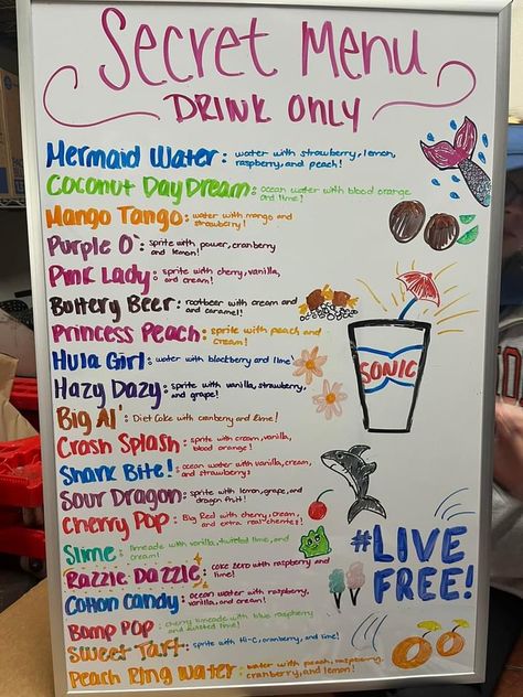 Soda Recipes Drinks, Soda Drinks Recipes, Sonic Menu, Sonic Drinks, Flavored Water Drinks, Fun Drink Recipe, Cold Starbucks Drinks, Flavored Water Recipes, Sonic Drive In