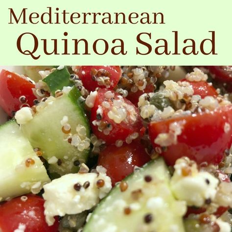 Healthy quinoa salad - easy and quick! #vegetarian #vegetarianrecipes #meatlessmonday #dinner #salad Tricolor Quinoa Salad, Tricolor Quinoa, Healthy Quinoa Salad, What Is Quinoa, Easy Quinoa Salad, Quinoa Benefits, Vegan Quinoa Salad, Mediterranean Quinoa, Feta Cheese Recipes